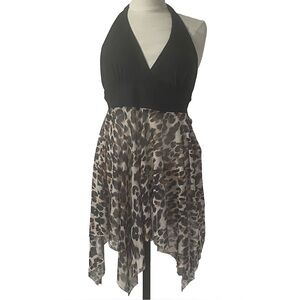 L/XL Leopard Print swim bathing suit top Sexy flowy built in bra animal print